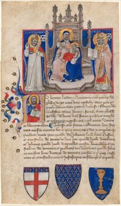 Madonna and Child Enthroned between Saints Petronius and Alle (Eligius); Christ in the Initial A by Nicolò da Bologna