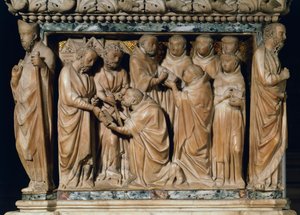 The Apostles Peter and Paul appear to Saint Dominic, decorative relief from Arca di San Domenico, marble, Chapel of San Domenico, Basilica of San Domenico, Bologna, Emilia-Romagna, Italy by Nicola Pisano