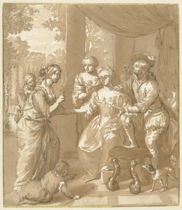 Fortune Teller with Child Reads a Lady