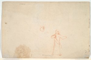 Abraham Entertaining the Angels (recto); Woman Standing and Study of a Head (verso) by Nicolaes Maes