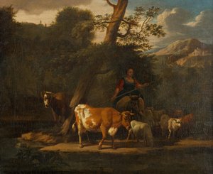 Shepherdess with Cows under a Tree by Nicolaes Pietersz. Berchem