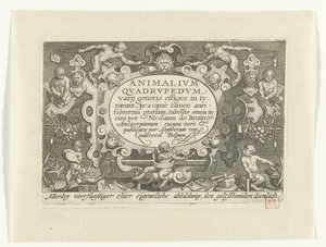 Title Print with Title in Cartouche Surrounded by Monkeys Working as Goldsmiths