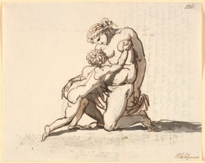 A Nude Kneeling Mother with Her Little Boy