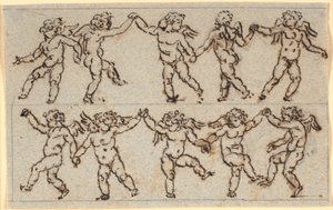 Frieze with two rows of dancing cupids by Nicolai Abildgaard