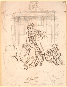 Goddess of Fertility, Seated in Front of the Temple of Janus with a Couple of Playing Children by Nicolai Abildgaard