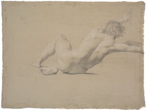 Half-Reclining Model. Seen from the Back. Left Arm Outstretched, Hand Grasping a Rope. Legs Bent, Right Under Left