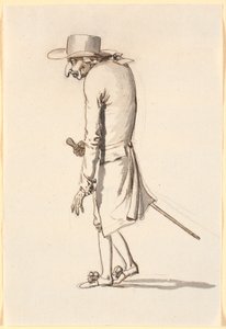 Caricature of a Hunched Man Walking to the Left with a Cane in His Right Hand by Nicolai Abildgaard