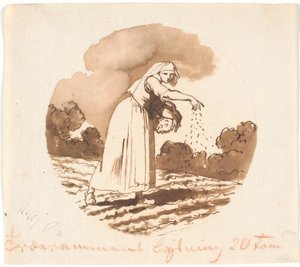 Woman Sowing Seeds. Circular Composition by Nicolai Abildgaard