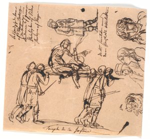 The Triumph of Justice. Four Armed Men Carrying a Bier, with a Reclining and a Sitting Figure by Nicolai Abildgaard