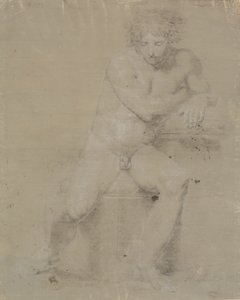 Seated Model on Plinth with Cushion. Seen from the Front. Right Hand Under Left Armpit by Nicolai Abildgaard