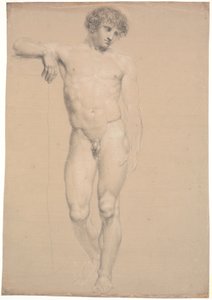 Standing Model. Seen from the Front. Right Arm Supported on High Plinth