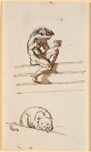 Study of Lucius with Donkey Head. Below, Study for the Cat in Simo Confides in Sosia by Nicolai Abildgaard