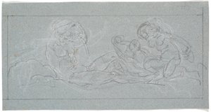 Draft for Door Piece. A Reclining Youth Pouring Water from a Jug, with Sea Nymphs to the Right