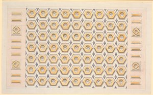 Draft for a Ceiling with Hexagonal Coffers and Rosettes in Yellow and Violet by Nicolai Abildgaard