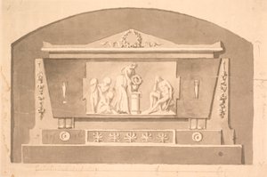 Draft for sarcophagus with relief for the Gandil grave monument at Assistens Cemetery by Nicolai Dajon