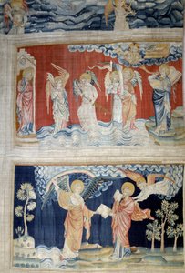 Hanging of Revelation (1373-1383), No. 25: The Sixth Trumpet, the Angels of the Euphrates. Below, No. 28, the Angel Hands Over the Book to Saint John Who Devours It by Nicolas Bataille