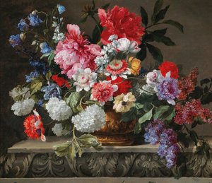 Still life of roses, tulips, anemones and lilac