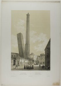 Bologna: The Asinelli and Garisenda Towers, plate 40 from Monumental and Picturesque Italy by Nicolas Chapuy