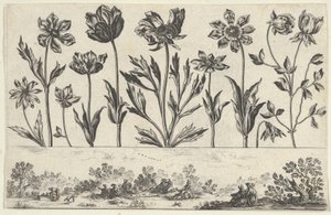 Horizontal Panel with a Row of Flowers Above a Frieze with Figures in a Landscape, 1645 by Nicolas Cochin