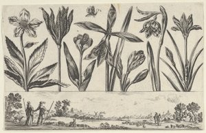 Horizontal Panel with a Row of Flowers Above a Frieze with Figures in a Landscape