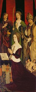 Triptych of Moses and the Burning Bush, Right Panel Depicting Jeanne de Laval with St. John, St. Catherine and St. Nicholas by Nicolas Froment