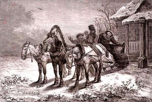 Russia. Relay station in 1865. Post house (engraving) by Nicolas Gregorovitch Svertschkoff