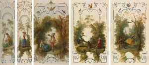 Wall Panels: The Gardener, Horticulture, The Vineyard, The See-Saw, The Swing by Nicolas Lancret