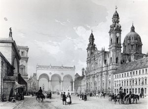 Royal Palace, Hall of Marshals and Church of the Theatines in Munich by Nicolas Marie Joseph Chapuy