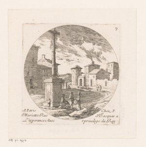 Figures by Crucifix in Village by Nicolas Perelle