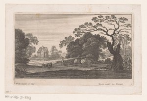 Shepherd with Two Cows by Water (Landscapes) by Nicolas Perelle