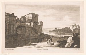 River Landscape with Ruin and Arch Bridge by Nicolas Perelle