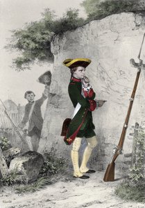 Napoleon I Bonaparte at the Military School of Brienne in 1783. Engraving by Charlet of the 19th Century by Nicolas Toussaint Charlet