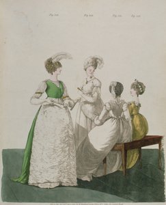 Four girls in ball dresses from the `Gallery of Fashion