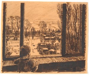 A Boy at a Window with a View of Garden and Field by Niels Skovgaard