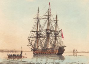 A Danish Warship at Anchor on a Calm Morning