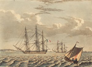 French Warships at Anchor, and a Boat Crossing by Niels Truslew