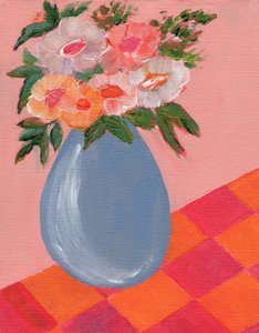 Colorful Flowers in Blue Vase by Nikita Jariwala