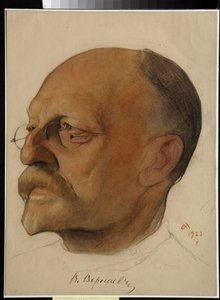 Portrait of Vikenty Veresaev (1867-1945), Russian doctor and writer - Drawing by Nikolai Andreevich Andreev (1873-1932)
