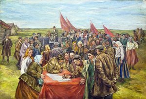 The signing the government bonds, Mid of 1930s by Nikolai Ivanovich Shestakov