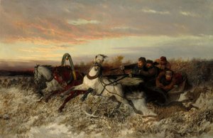 Horse Sleigh, Chased by Wolves by Nikolai Jegorowitsch Swertschkow