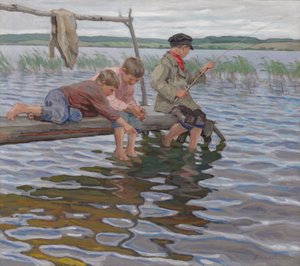 Boys Fishing off a Pier
