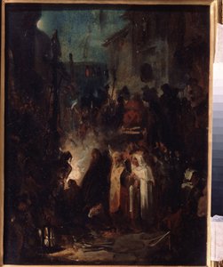 Autodafe. Street Scene at Night After Inquisition Tribunal Judgment by Nikolai Petrovich Lomtev