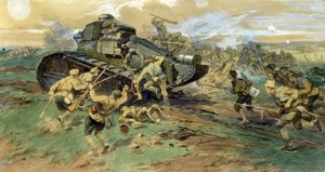 The Capture of a Tank in the Crimea. Battle Scene During the Russian Civil War (1917-1923) by Nikolay Semenovich Samokish