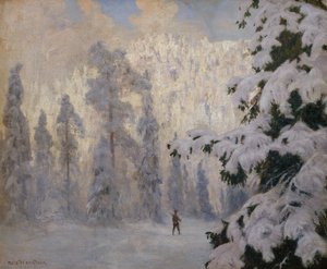 Hunter Skiing in Winter Landscape by Nils Hansteen