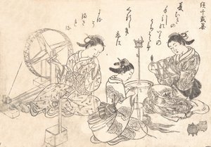 Three Courtesans Weaving Silk by Nishikawa Sukenobu