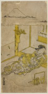Sleeping Young Woman with Mt. Fuji Above by Nishimura Shigenaga