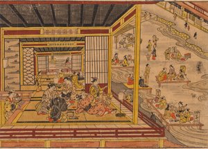 Tea House Beside the Kamo River in Kyoto by Nishimura Shigenaga
