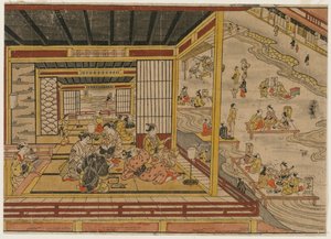 Tea House Beside the Kamo River in Kyoto by Nishimura Shigenaga