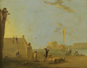 Harbour scene at a Spanish Port by Norbert Joseph Carl Grund