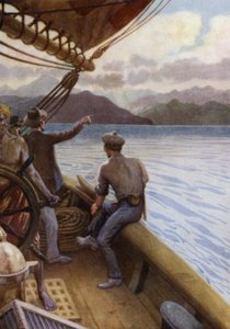 Leaving Santo, a view of the Mountains, New Hebrides